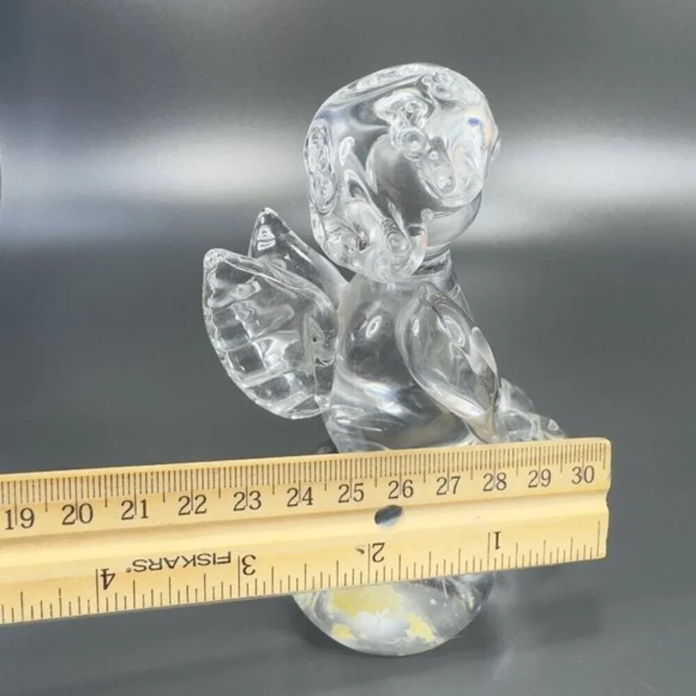 Vintage Hand Blown Clear Angel Figurine Paperweight Hand Sculptured With Sticker